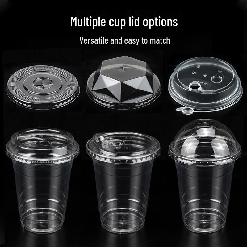 Disposable PET Plastic Cup with Lid - 98mm Caliber for Milk Tea, Coffee, Lemon Tea, or Iced Drinks