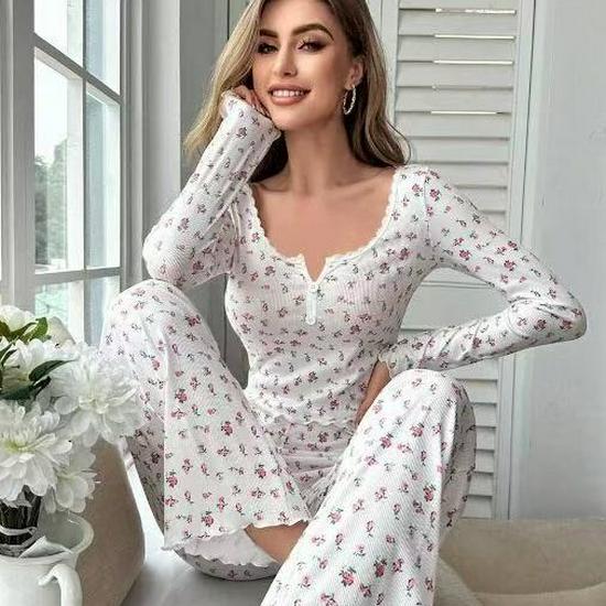 European & American Style Autumn/Winter Sexy Casual Long Sleeve Pajama Set for Women