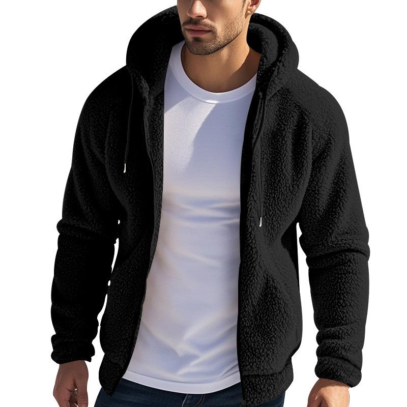 Grenzüberschreitender Außenhandel Amerikanische Winter Herren Dicke Warme Doppelseitige Fleecejacke Reißverschluss Lockere Strickjacke Freizeitjacke mit Kapuze