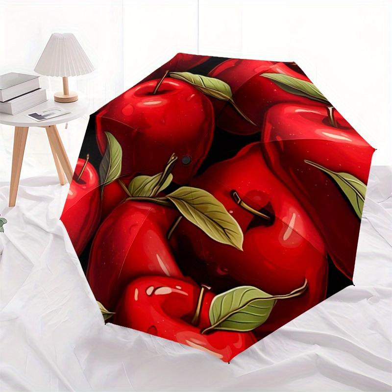 1pc Apple Fruit Auto Open/Close Leisure Umbrella with Windproof, Functional Design, 8-Rib Sturdy Canopy