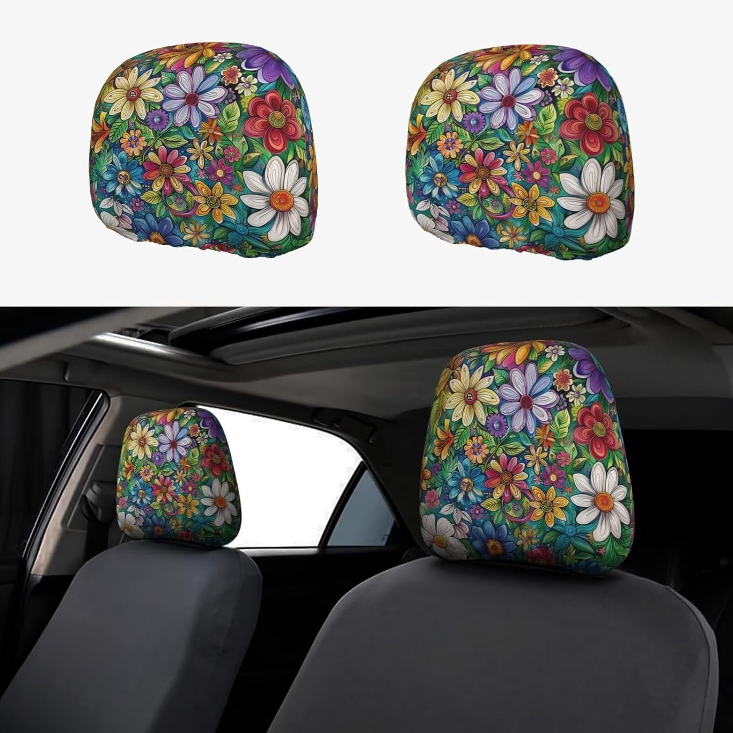 Vintage Flower Headrest Covers for Cars Rose Floral Girly Car Seat Headrest Cover Dirt-Proof Headrest Cushion Case SUV Truck Van Sedans Car Headrest цветочный