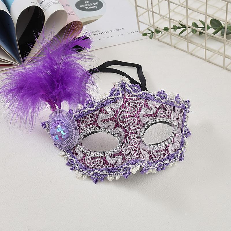 Sexy Half Face Lace Masquerade Mask 8 Colors Optional Feather Decoration Mini Hat Halloween Party Makeup Costume Prop For Women