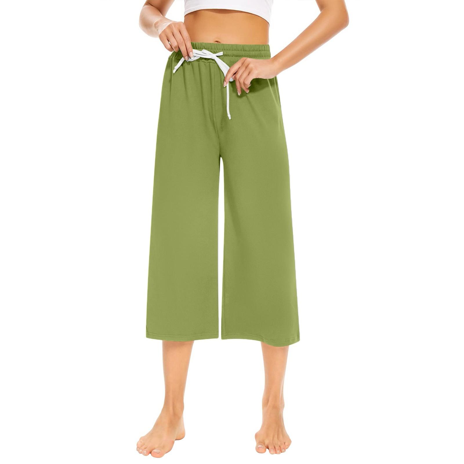 

Женские свободные укороченные брюки, широкие брюки для йоги на шнурке, удобные брюки с карманами XXXL зелёный