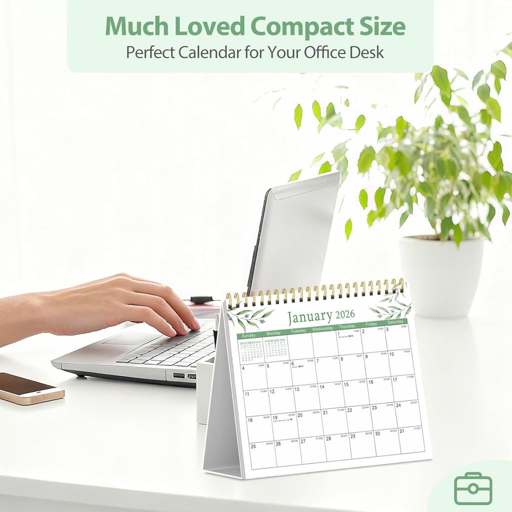2026 Desk Calendar, Small Desktop Calendar Flip, Jan 2026 to Dec 2026, Standing Table Calendar with Stickers for Home School Work Office, (8" x 6")