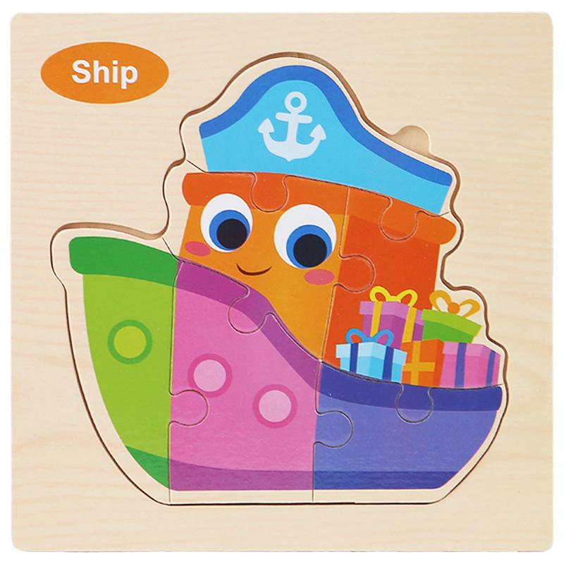 Wooden Cartoon Animal & Transport Puzzle for Toddlers, Educational Toy for Ages 2-3