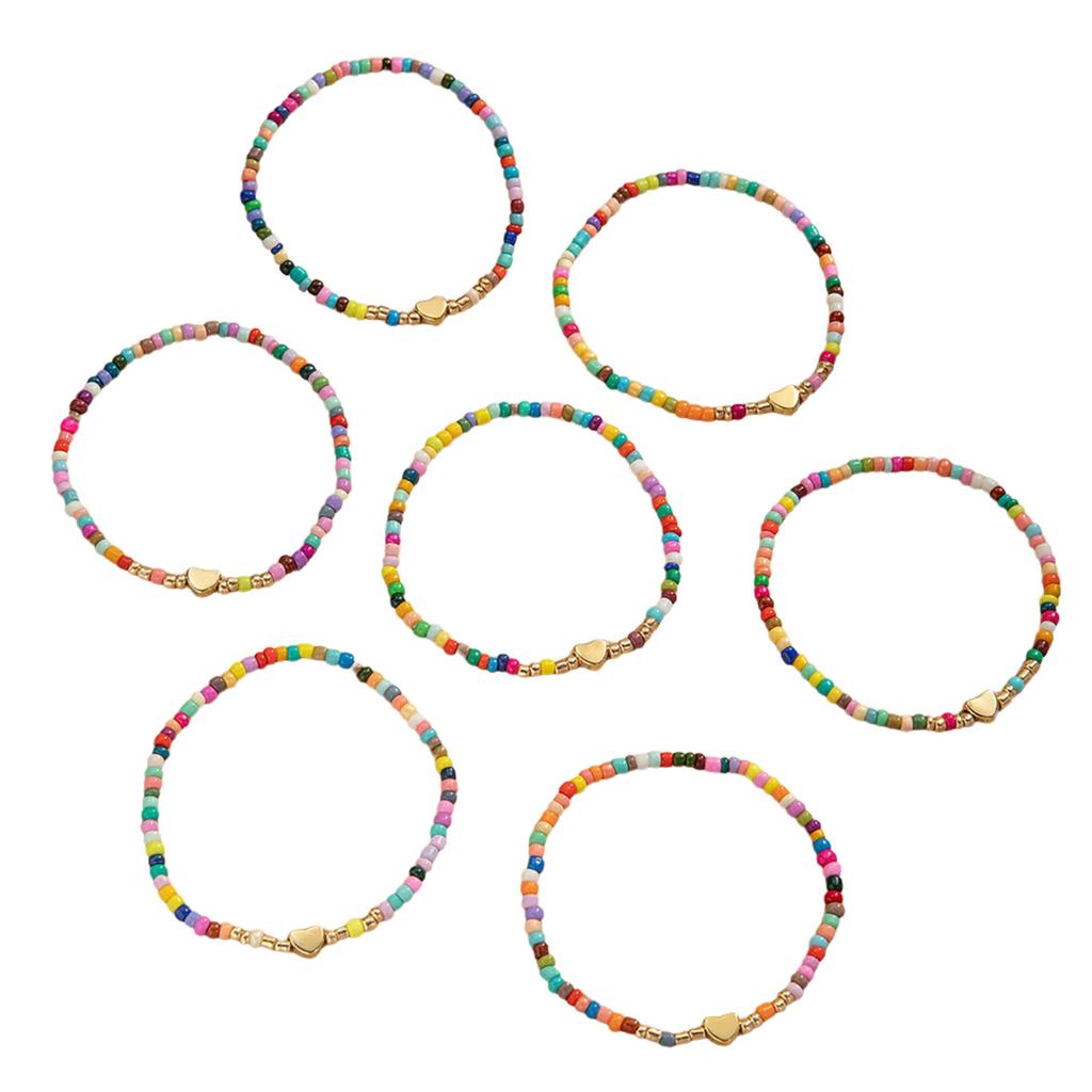 7 Colorful Beaded Elastic Bracelets For Women Stylish Stackable Stretch Jewelry Gift Set