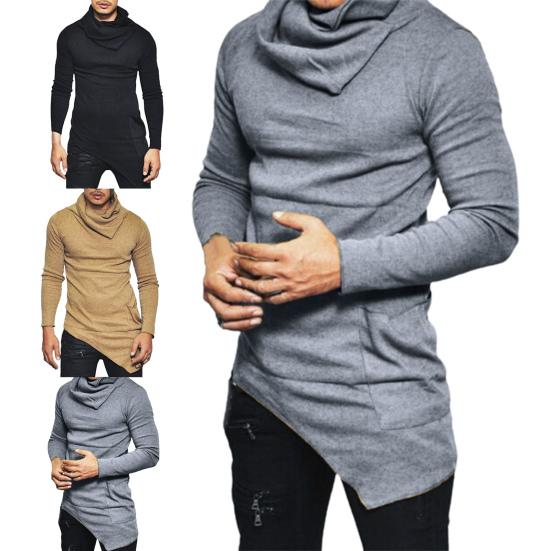 Herrenhemd Einfarbige Rippstrick-Kragen Lässiger Pullover Langarm Unregelmäßiges Frühlingstop für den täglichen Gebrauch