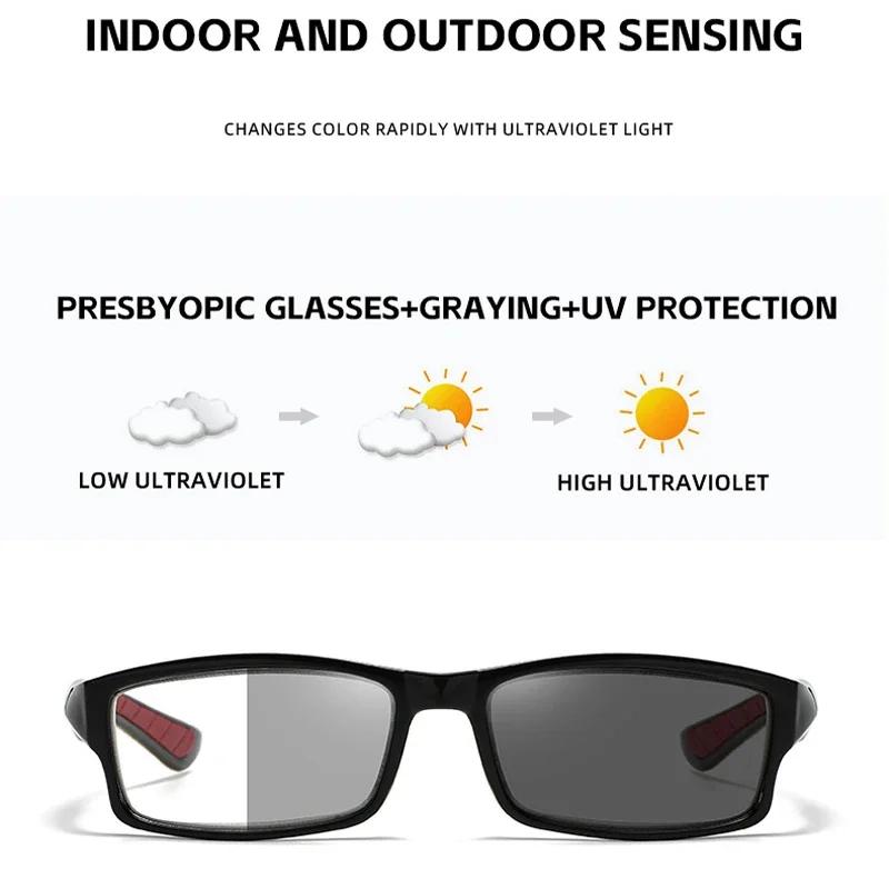Progressive Multifocal Reading Glasses 3 In 1 Photochromic Outdoor Bifocal Sunglasses TR90 Sports Anti Blue Near Far Eyeglasses
