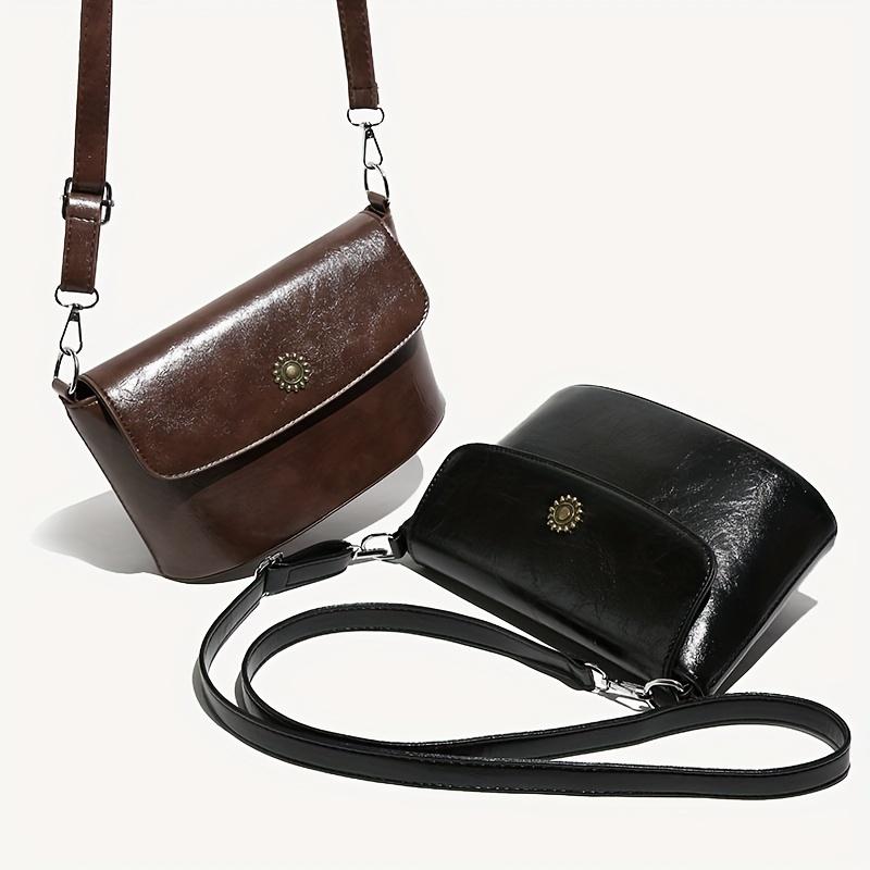 Retro Mini Torba Crossbody, Luksusowa Jednolita Kolorowa Torebka Wiadro, Damska Codzienna Torebka Z Klapką Na Ramię