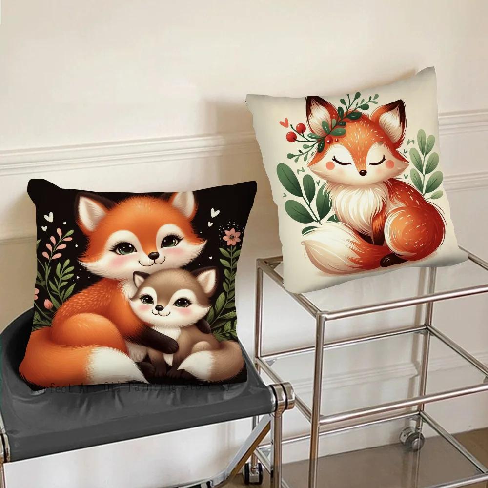 1pc Flower Fox Pillow Case Square Bedroom Sofa Leisure Comfort Cushion Car Living Room Home Decoration