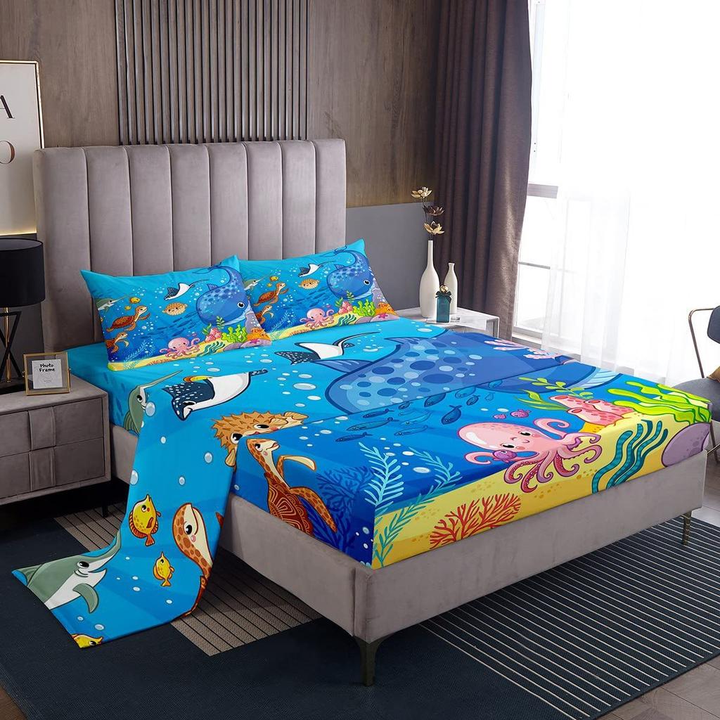 Marine Animal Sheets Sharks Octopus Turtles Coral Sheets Bedding Sets Suitable For Children Room Decoration