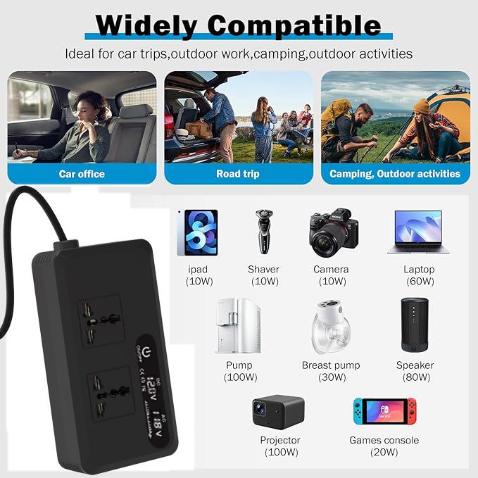 200W Car Inverter DC 12V To AC 220V 230V Transformer Convert Type-C USB Fast Charging EU Socket Car Inverter Power Adapter