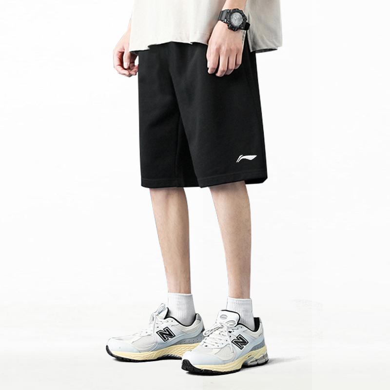 Li-Ning Embroidered Logo Knit Solid Loose-Fit Five-Point Sports Shorts Men shorts Black AKST453-1