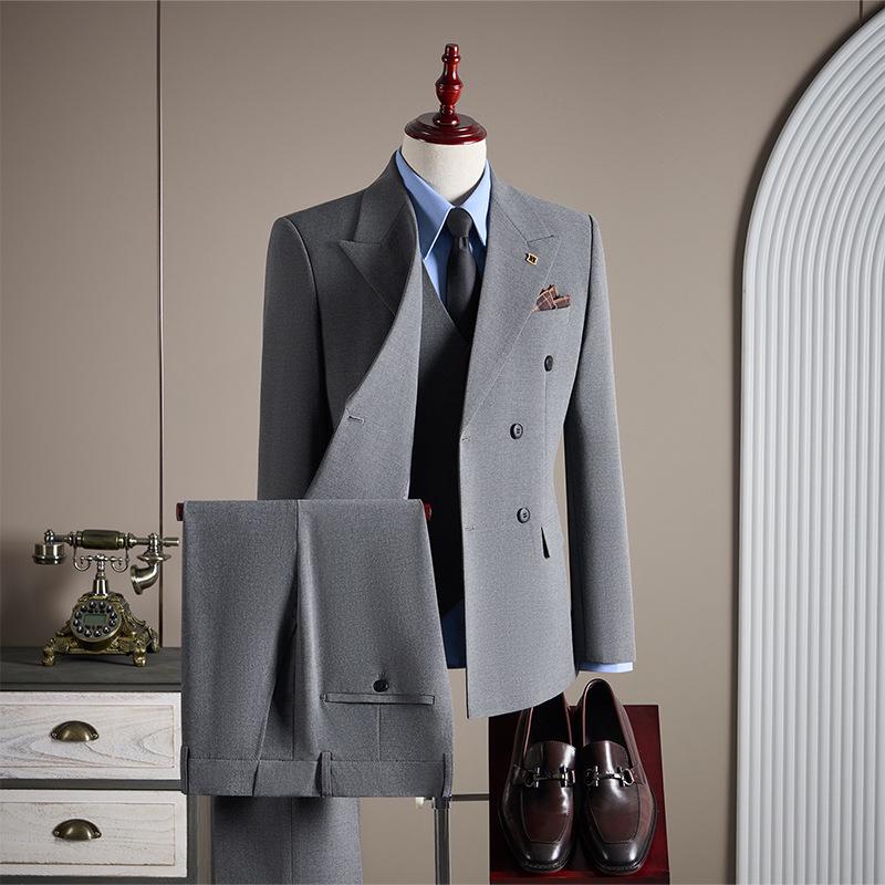 Men's High-End Double-Breasted Wedding Suit - Slim Fit, Professional Formal Wear, Versatile Fashion