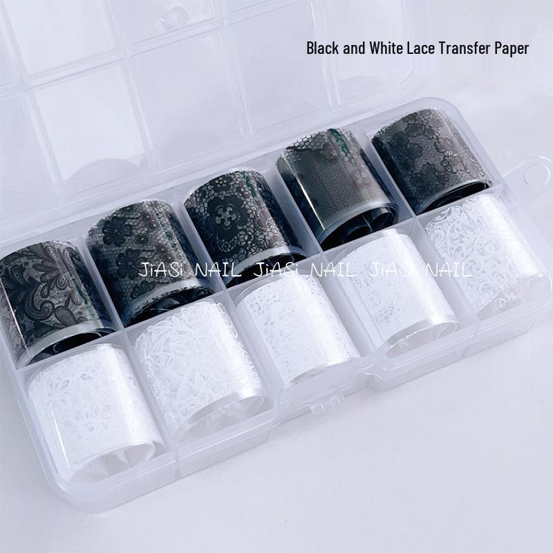 Nail Art Stickers: Black & White Starry Sky, Colored, Aurora & Glass Papers, 10-Color Set