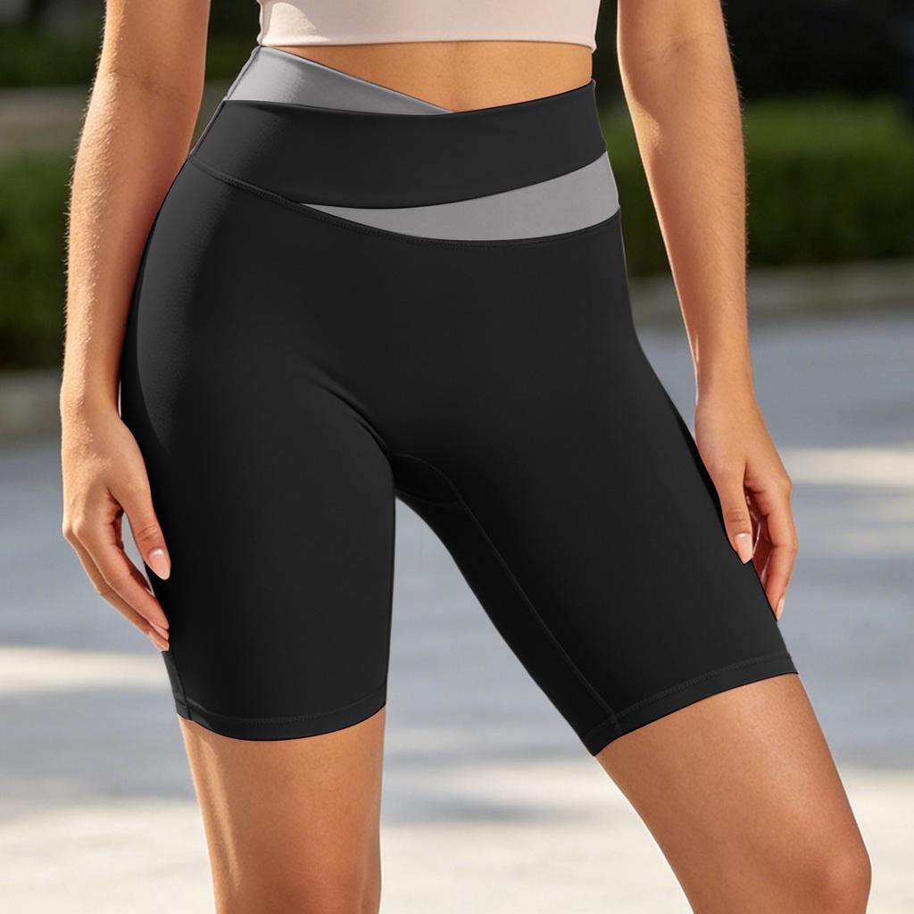 High Waist Yoga Shorts for Women Five Inch Seamless Workout Shorts with Crossover Waistband and Hip Design for Fitness Running Cycling Gym Activities