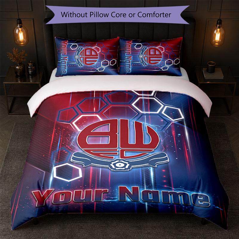 Bolton Wanderers FC Individuelles Namens-Text-Bettwäscheset 1 Bettbezug+2 Kissenbezüge Fußball-Logo Personalisierte Geschenkidee für besondere Anlässe Schlafzimmerdekoration