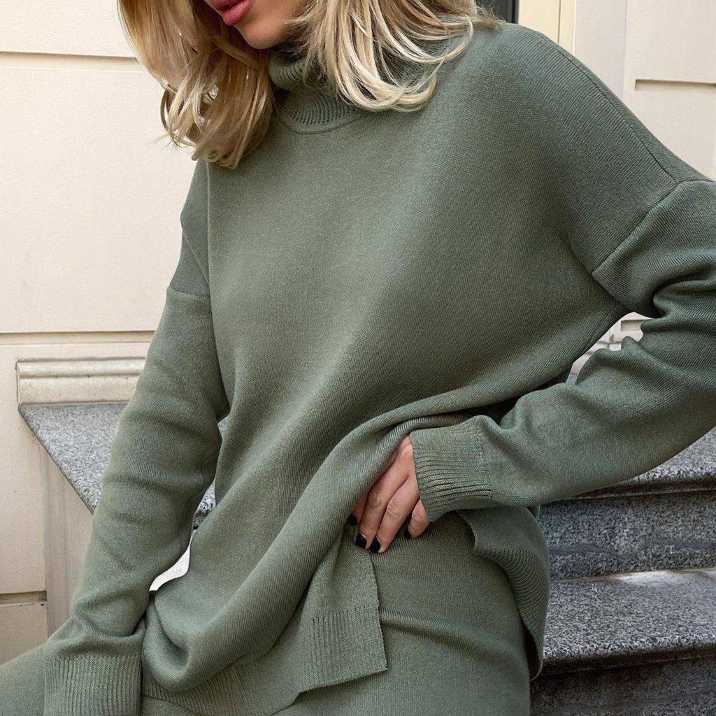 Dámské roláky s rozparkem Oversized Pletené svetry s dlouhým rukávem Ležérní trendy podzimní zimní outfity Jednobarevné základní svetry pro ženy