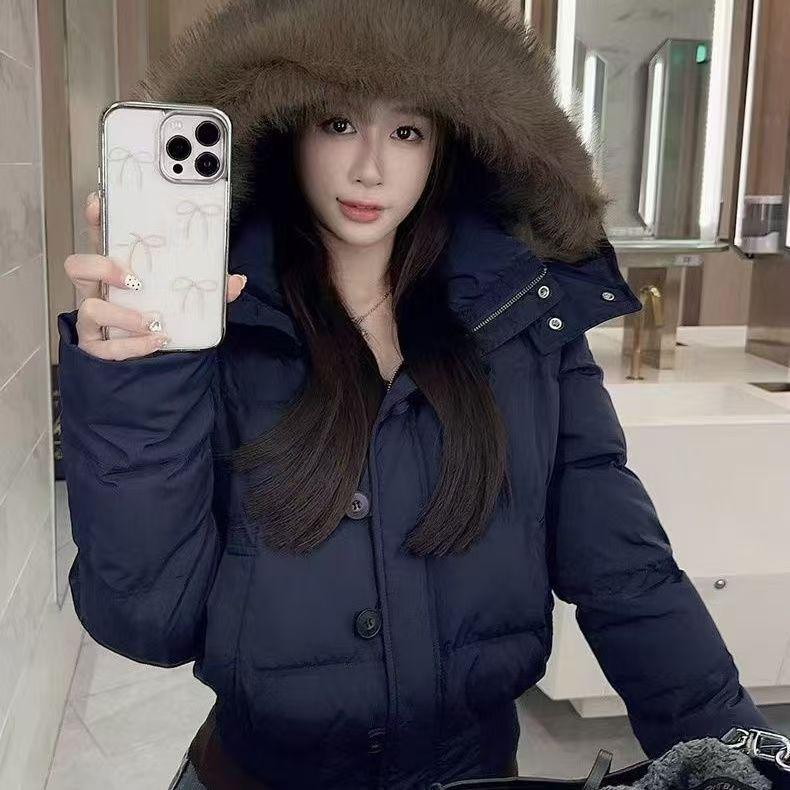 Hair collar hooded winter down cotton clothes women's winter new bread clothes thickened loose coat