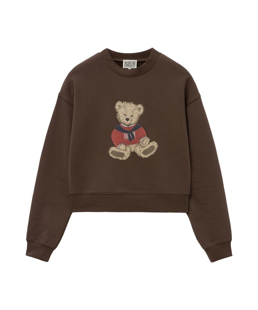 Malittepeulangsowajeobeo W Doodle Bear Crop Sweatshirt Dark Brown