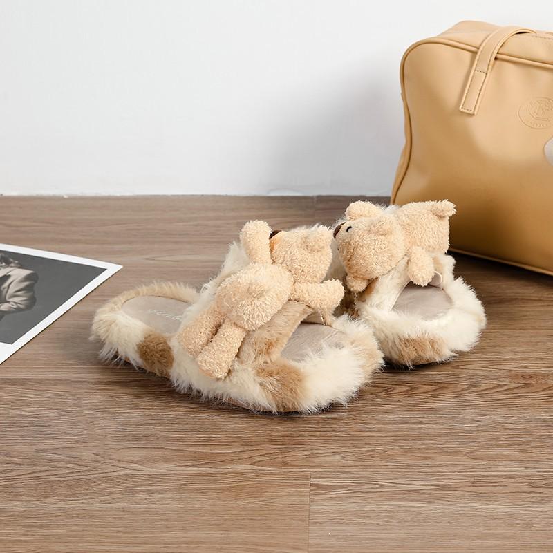 

Bear Mao Mao platform slippers women s 2025 autumn and winter new detachable doll outer wear fashion slippers cotton shoes women s 41-42 хаки