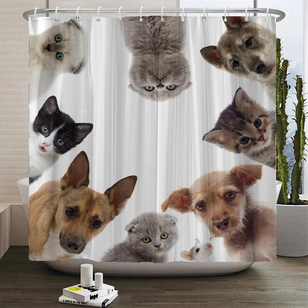 Animals Printed Lion, Tiger, Cat,Elephant,3D Bath Curtains Waterproof Polyester Cloth Washable Bathroom Shower Curtain With Hook