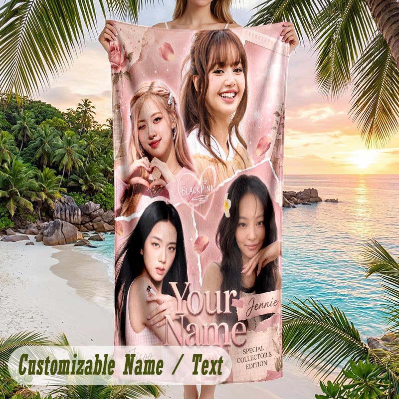 BLACKPINK Beach Towel, Personalized Custom Name Text, Quick Dry Large Absorbent Towel For Beach Pool