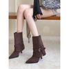 Two Wear 2025 Autumn and Winter Thin Heel High Heel Boots Pants Pants Boots Belt Buckle Suede Pointed Mid Tube Western Short Boots