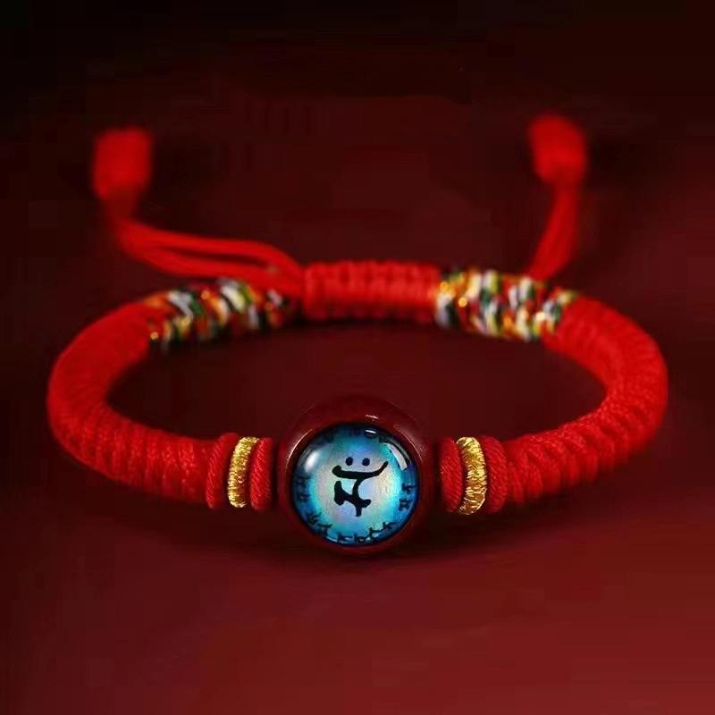 12 Zodiac Eight Patron God Of Wealth Benmingfo Patron Smulet Red Rope Hand-Woven Adjustable Hand Rope Bracelet