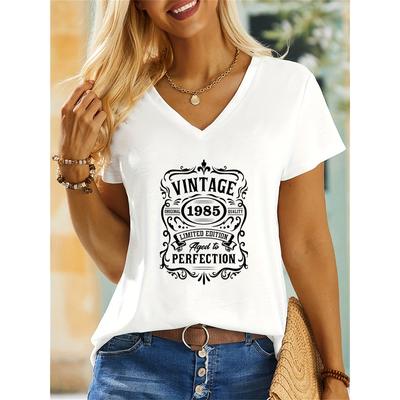 T-shirt d'anniversaire pour femme, cadeau vintage 1985 à 1994, édition limitée, chemise de fête parfaite pour femme, manches courtes, col en V, style vintage