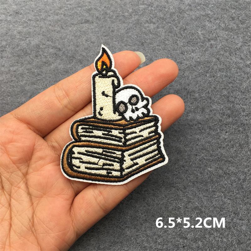 Punk Patch Flame Embroidery Patches For Clothes Scary Skull Iron On Patches On Clothing Embroidered Jacket Badge Sticker