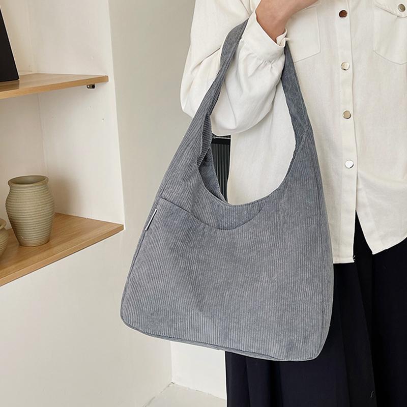 Corduroy ensfarget tøyveske for kvinner Enkel Uformell Designervesker med stor kapasitet for reiser Solid shopperveske