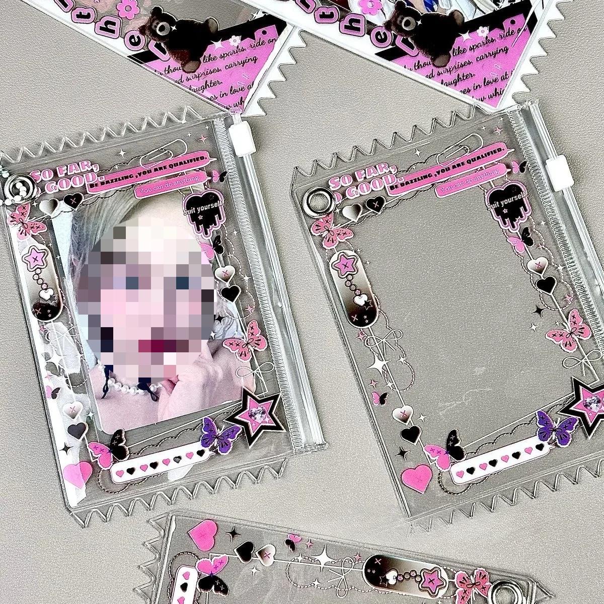 

1 шт. корейский Y2K сладкий крутой девчачий ПВХ карта молния сумка Kpop 3-дюймовый держатель для фотокарт милый дисплей карты подвеска для сумки рюкзак