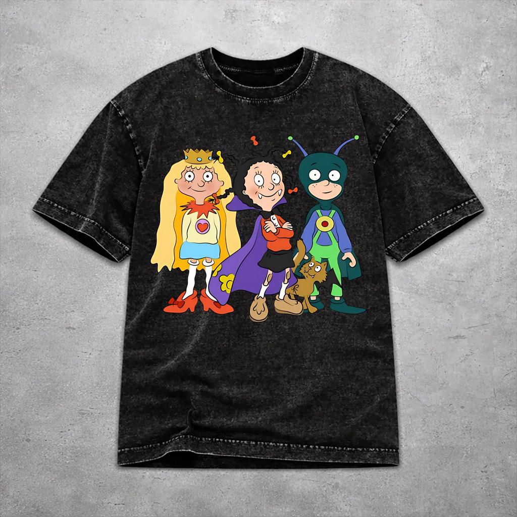 Oversize Mona The Vampire Anime Outfit T-Shirts for Men Women Cotton Washed Tee Shirts Clothing