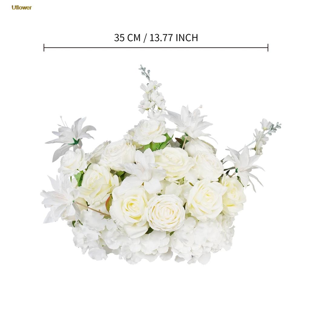 Uflower Silk Flower Ball Centerpiece Decor Artificial Wedding Backdrop Road Lead Floral Table Decoration for Events And Parties