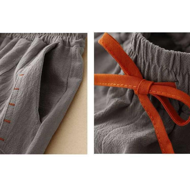 Summer new literary cotton and linen loose skirt pants casual nine-point linen wide-leg pants
