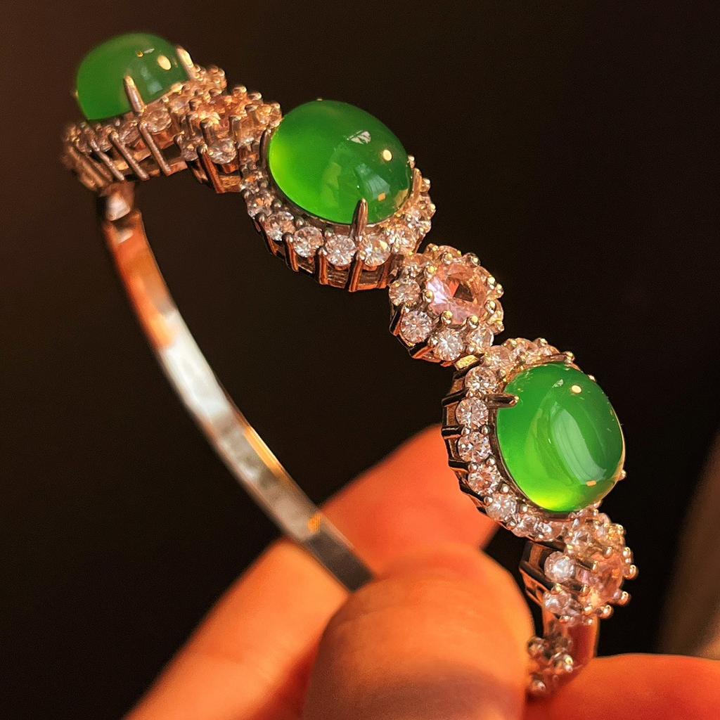 Full Green, Yang Green, Natural Agate Green Chalcedony Bracelet, Women'S Opening Is Slightly Inlaid, And The Real Shot Is Fidelity.