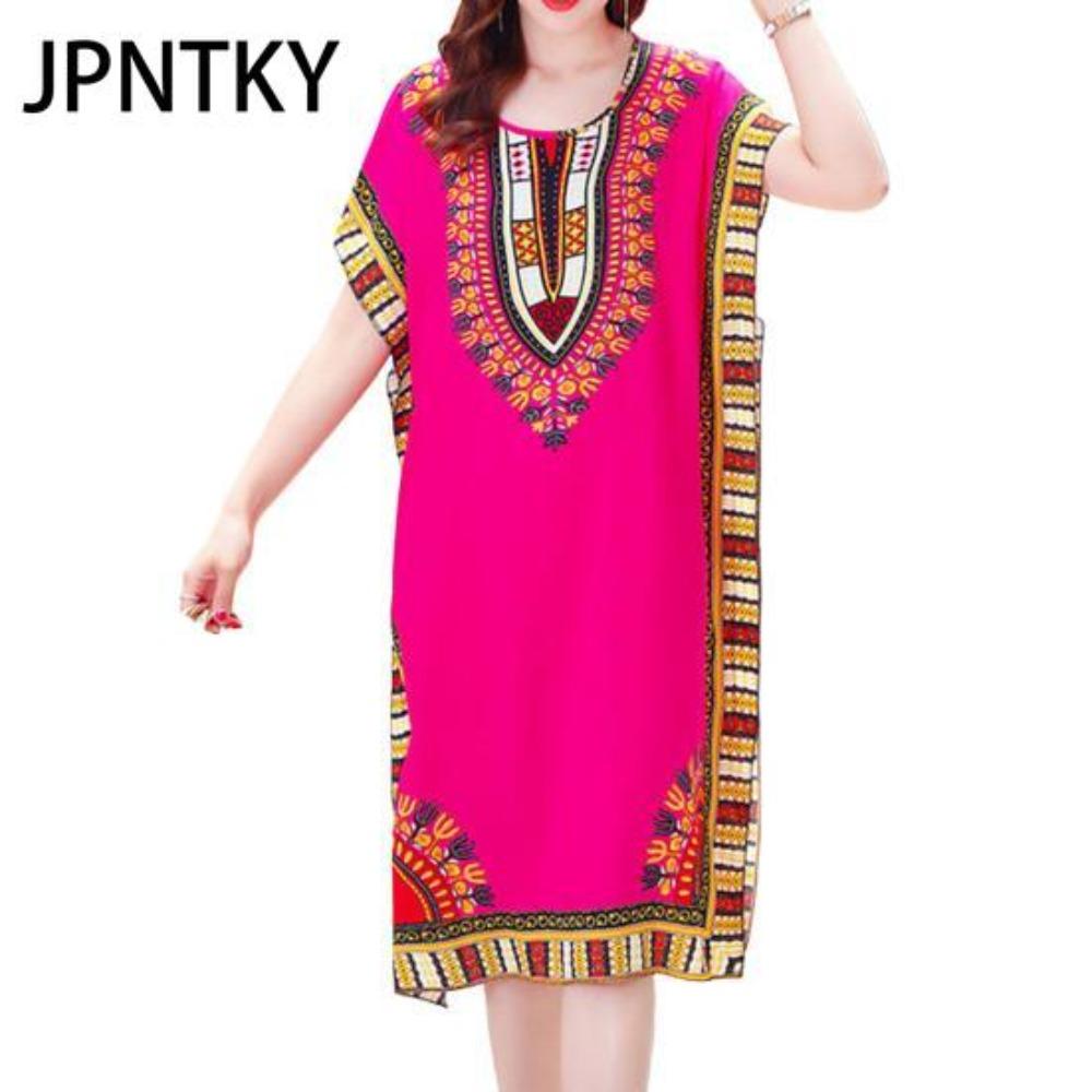 JPNTKY Summer Dress Geometric Print Pullover One Size Chic Women Mid-Calf Dress for Homewear