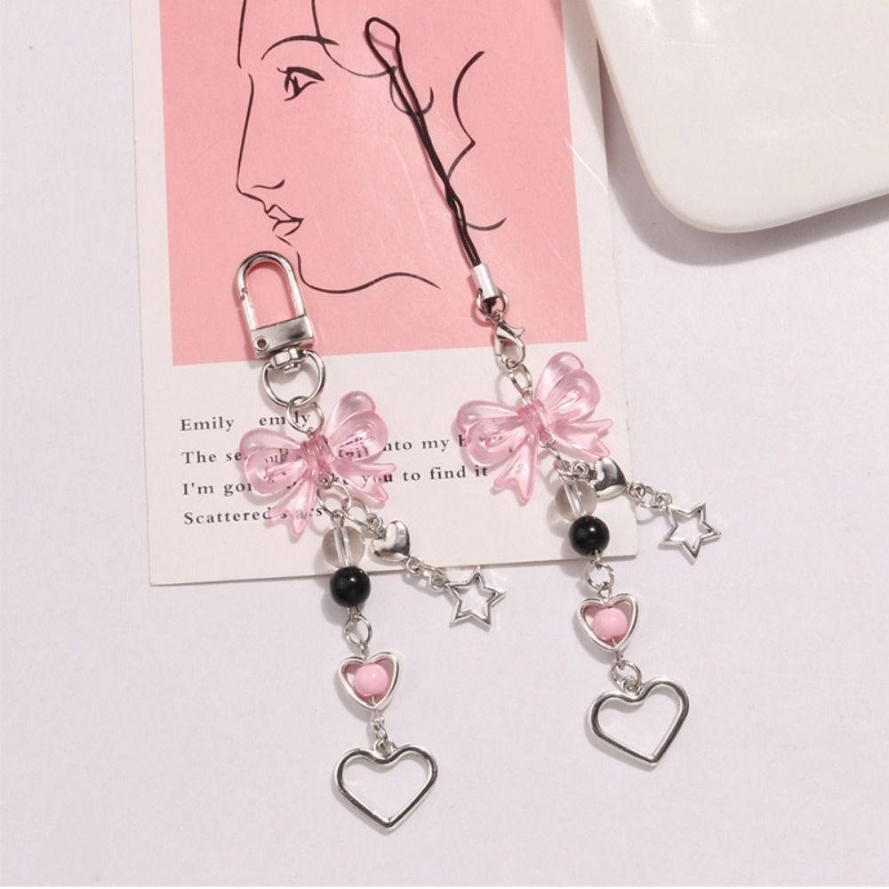 Bowknot Bead Phone Charm Strap Star Bowknot Beaded Cellphone Strap Mobile Phone Chain  Decoration