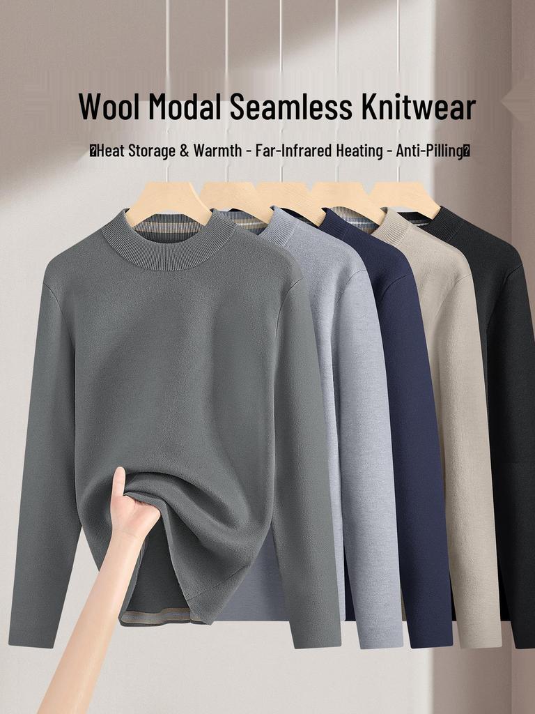 Men's 450G Seamless Half-High Collar Wool Sweater - Thickened Warm Knit Base Layer for Autumn/Winter