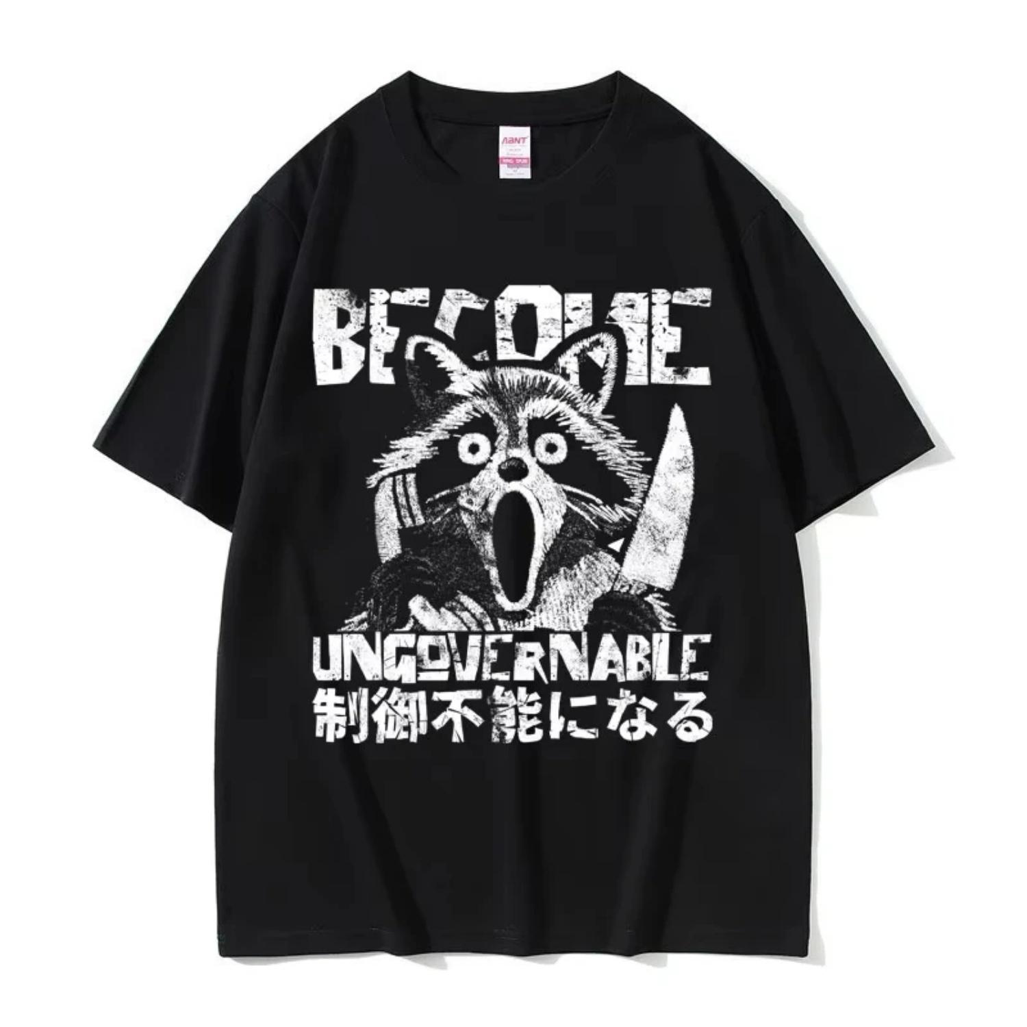 

Become Ungovernable Graphic T-shirt Funny Japanese Style Amazed Raccoon Meme T Shirts Men Women Cotton High Quality T Shirt Tops S разноцветный