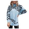 Fashion Women's Turtleneck Sweater Leopard Pattern Long Sweaters Blouse