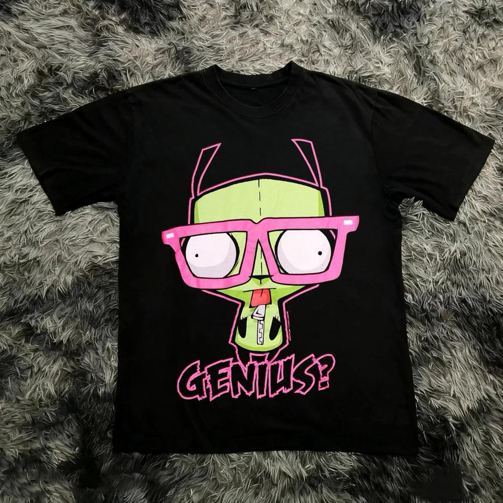 Vintage Invader Zim Cartoon Print Kurzarm T-Shirt Retro Unisex Grafik-T-Shirt 90er Jahre Nostalgie Sommer Streetwear Y2K T-Shirt Top