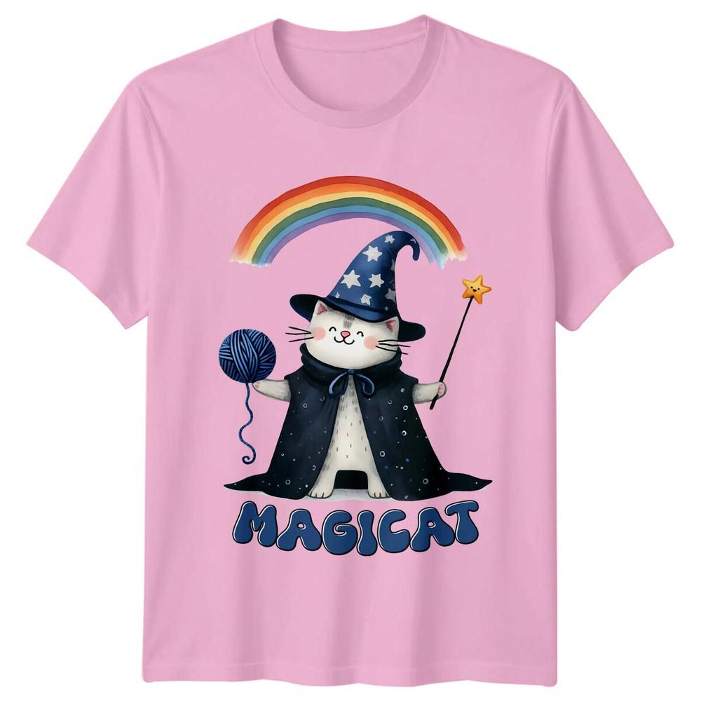 Magical Cat Wizard TShirt Cute Rainbow Stars Funny Cat Tee