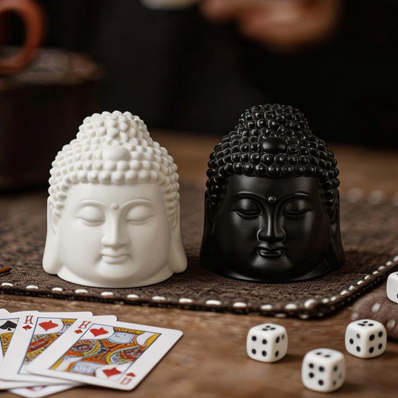 Elegant Zen Style Buddha Head Ceramic Dice Cup Classic Game Shaker for Home Bar Party Game Room Creative Desktop Art Decor