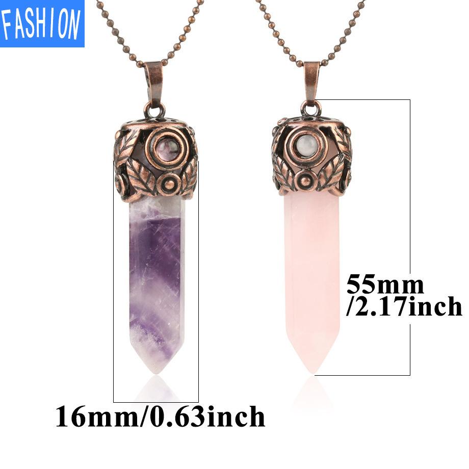 Natural Crystal Hexagonal Pendant Amethyst Necklace Autumn And Winter Women'S Retro Necklace