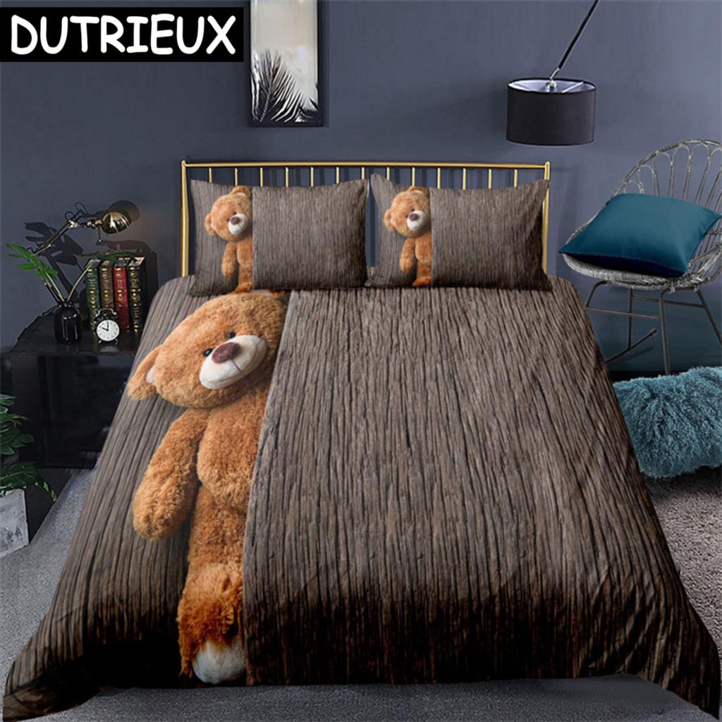 Teddy Bear Pattern Bedding Set Simple Bedspread Pillowcase Cartoon Home Textile Children Adult Bedroom Decoration