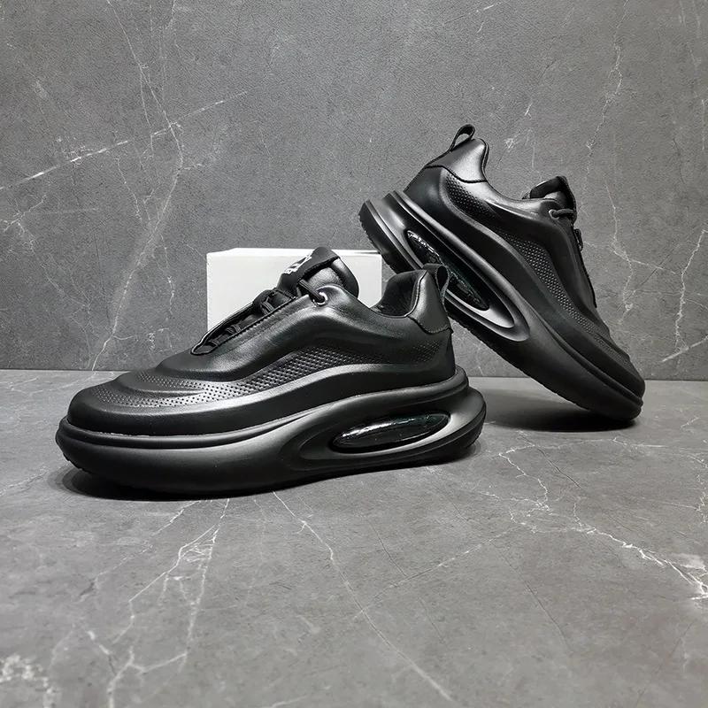 Pánské boty z pravé kůže Módní trend Zvýšení Ležérní sportovní obuv Vzduchový polštář Luxusní tenisky Boty Pánské Kůže Originální
