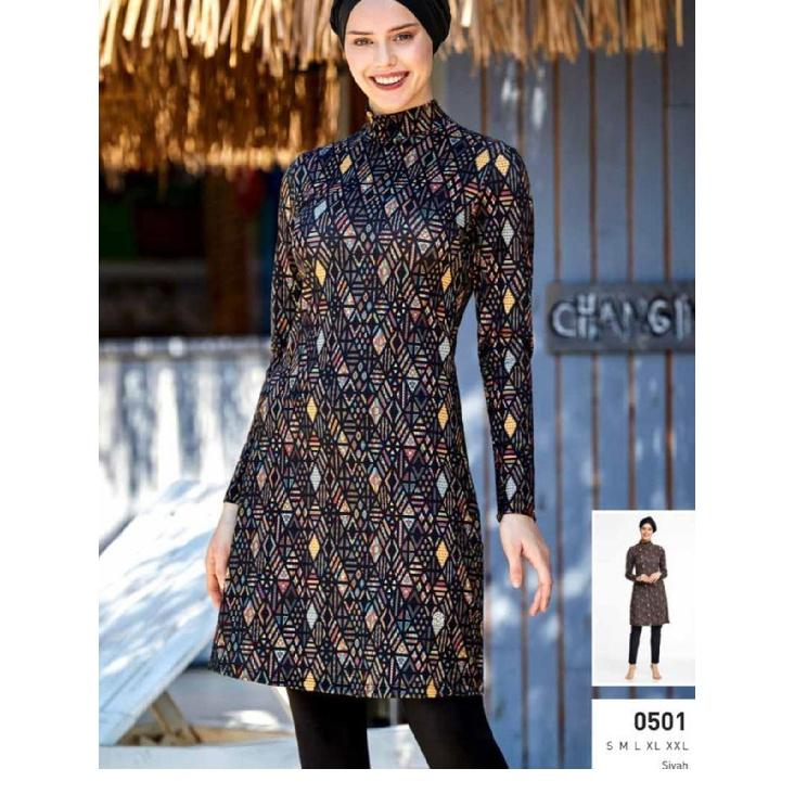 Todelt muslimsk dame beskjeden badedrakt med bladtrykk for sjøen, sett med badedrakt med full dekning, strandtøy, burkini badedraktsett, flerfarget valg (ikke hodeskjerf