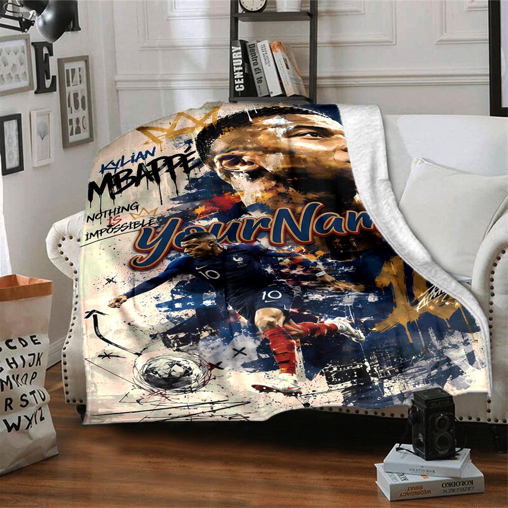Mbappe Deinen Namen Personalisierbare Decke Überwurf Personalisierbare Decke Ultra-Weich Vielseitig für Sofa Meeresufer Büro Wohnzimmer Ideal für Alle Jahreszeiten